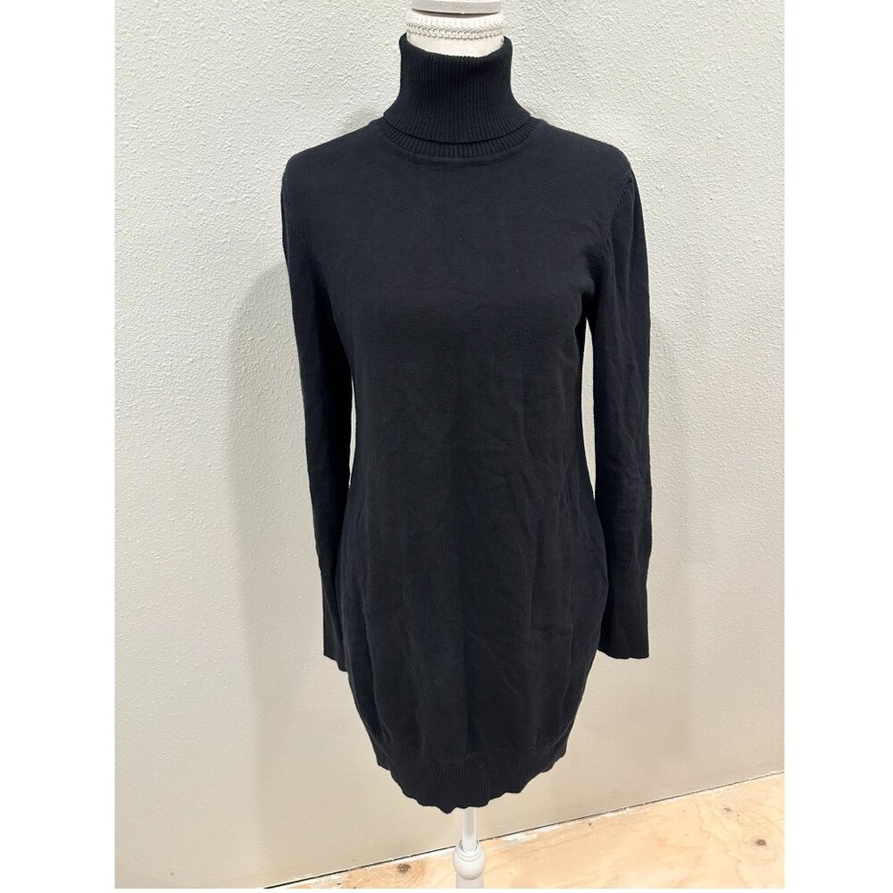 Peruvian Connection Black Turtleneck Tunic Sweater Small Minimalist Quiet Luxury